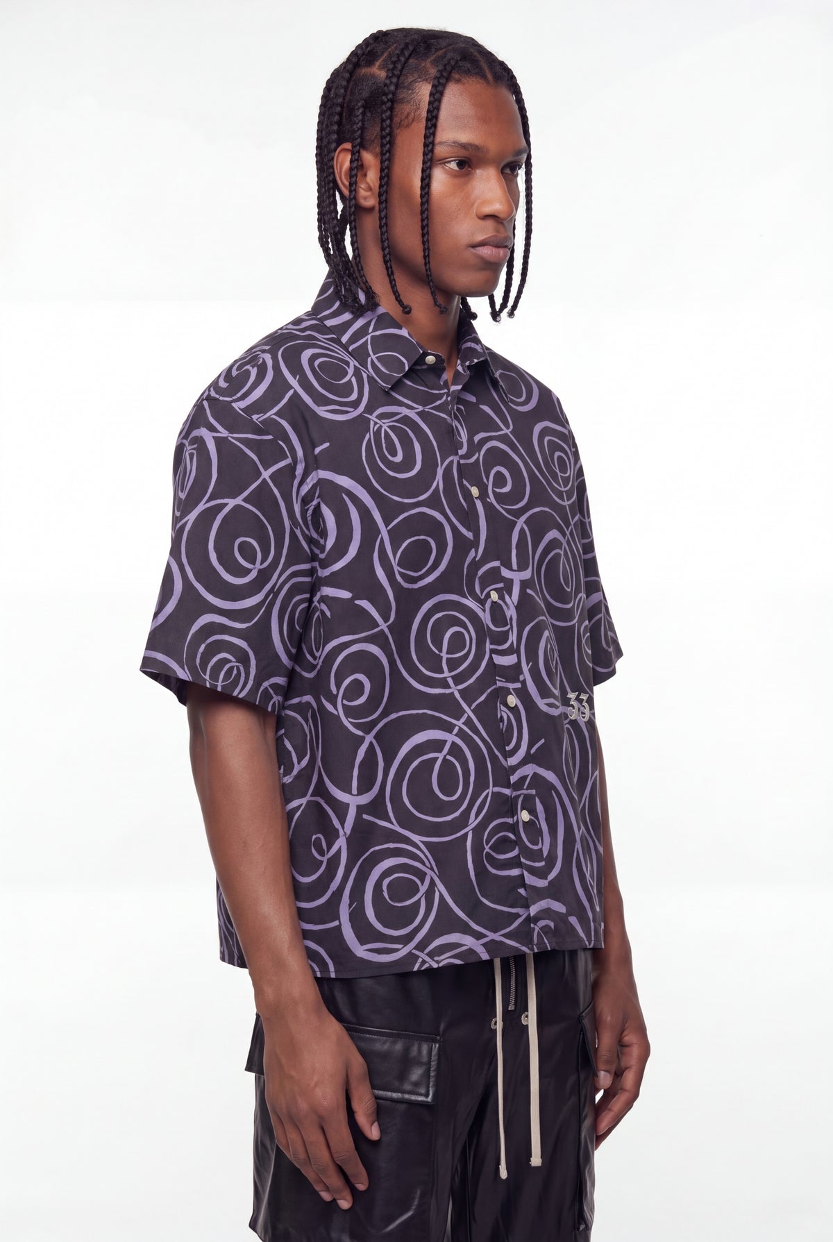 Dark Grey Abstract Swirl Snap-Button Shirt