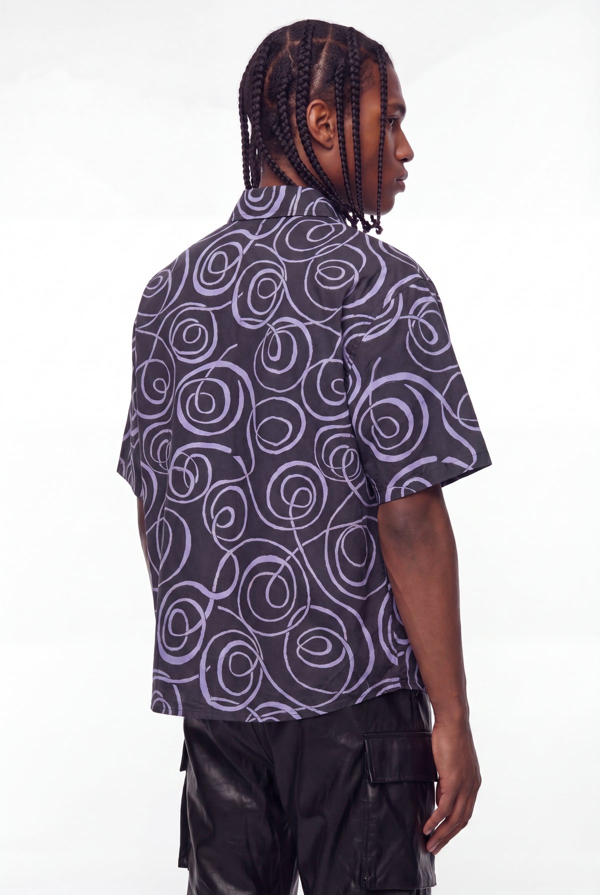 Dark Grey Abstract Swirl Snap-Button Shirt