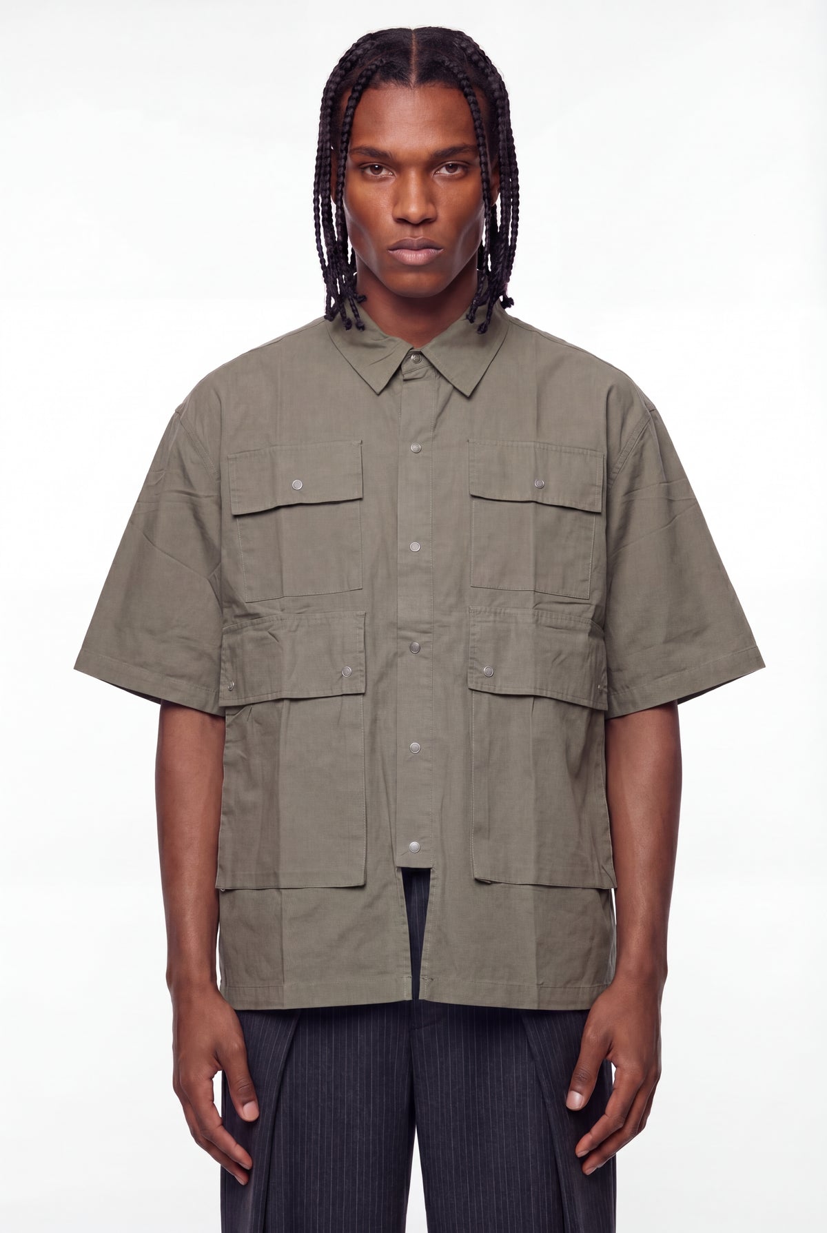 Olive Utilitarian Four-Pocket Cargo Shirt