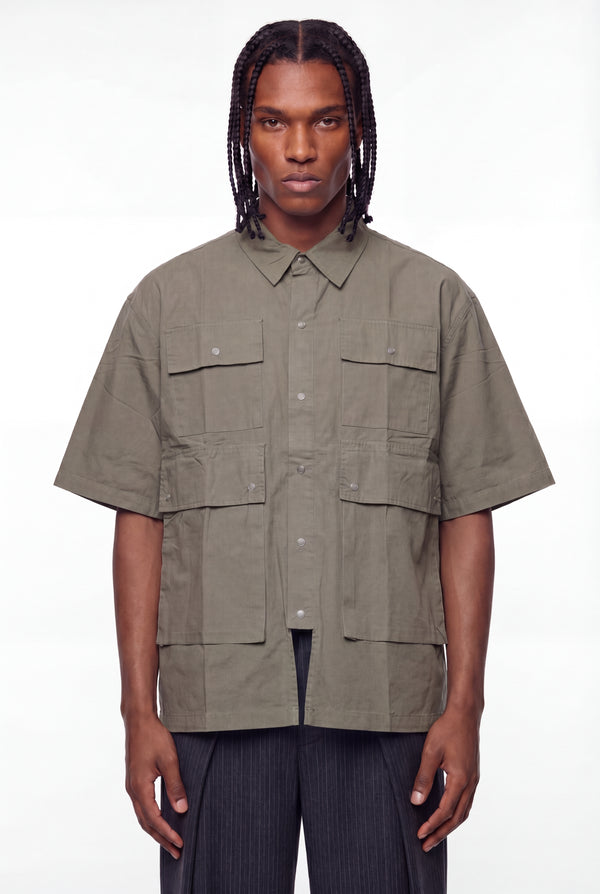 Olive Utilitarian Four-Pocket Cargo Shirt