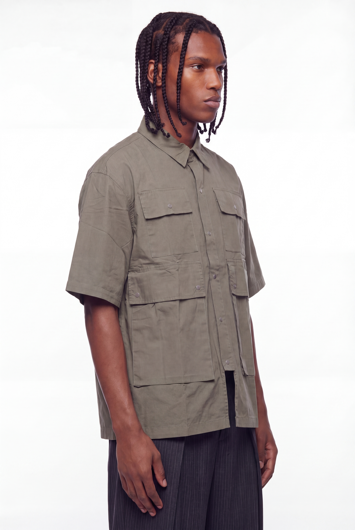 Olive Utilitarian Four-Pocket Cargo Shirt