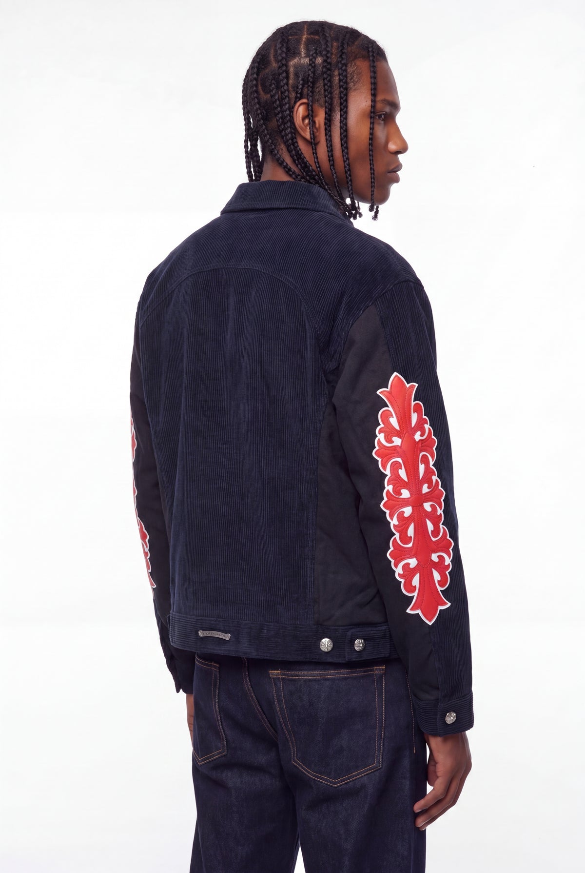 Navy Paneled Corduroy Cross Patch Jacket