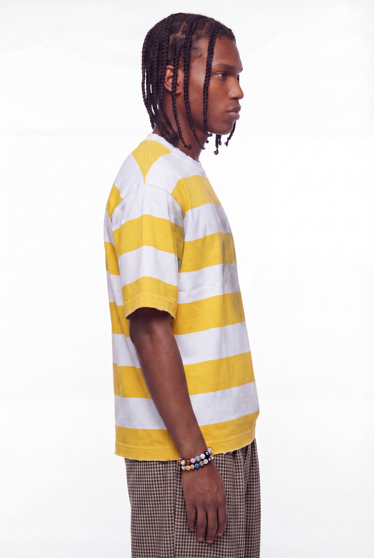 Yellow Horizontal Stripe Distressed T-Shirt