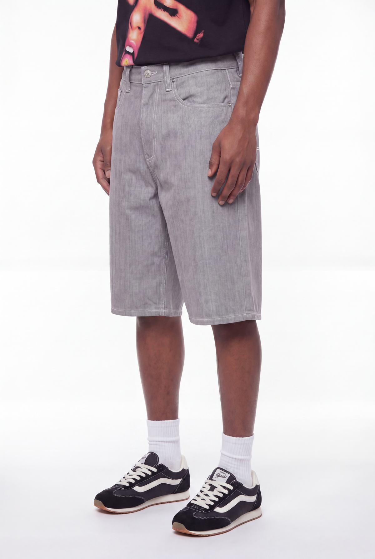 Light Grey Herringbone Denim Carpenter Shorts
