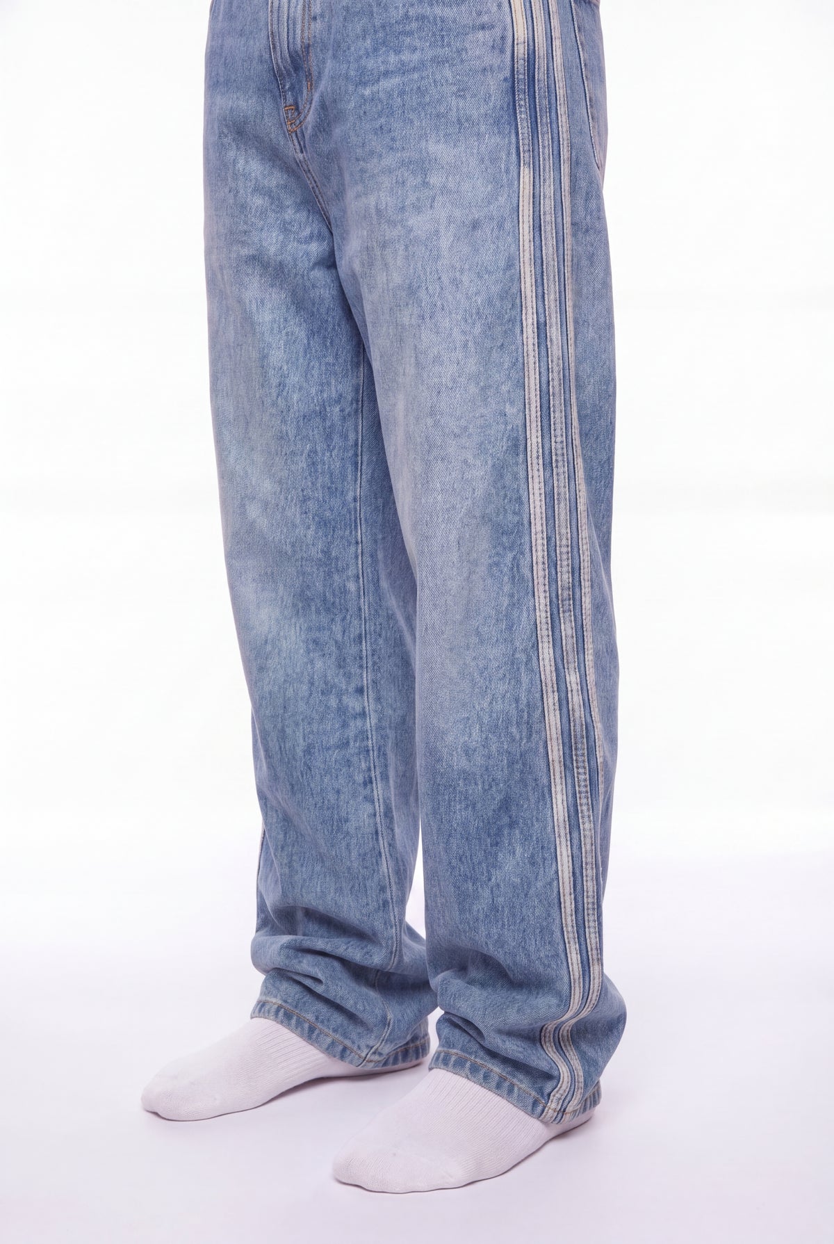 Medium Blue Wide-Leg Jeans White Side Stripe