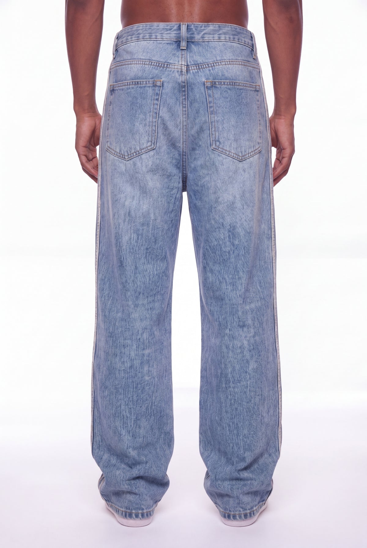 Medium Blue Wide-Leg Jeans White Side Stripe
