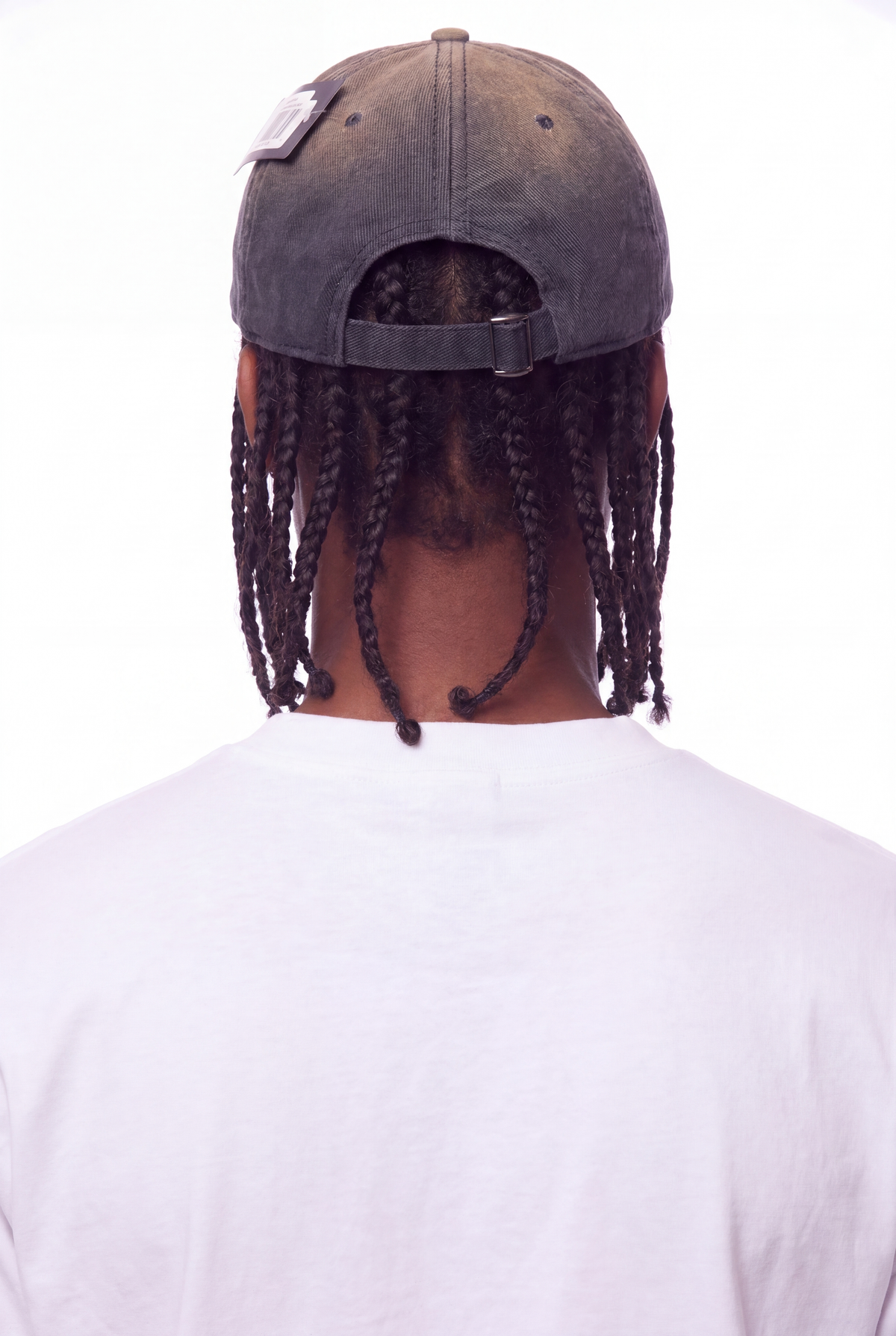 Distressed dad cap in charcoal and tan cotton