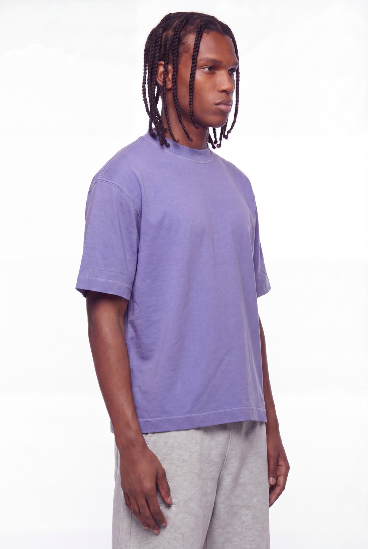 Lavender Exposed Seam Faded Cotton T-Shirt