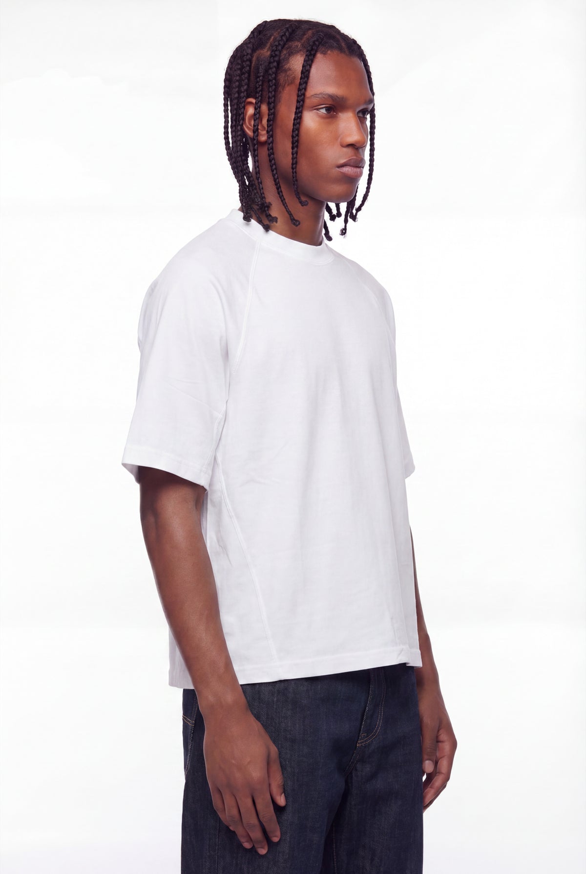 White Paneled Raglan Cotton T-Shirt