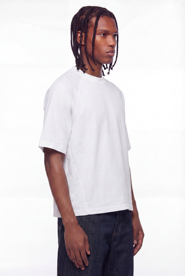 White Paneled Raglan Cotton T-Shirt
