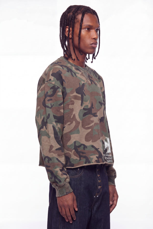 Camouflage Raw Hem Graphic Pullover