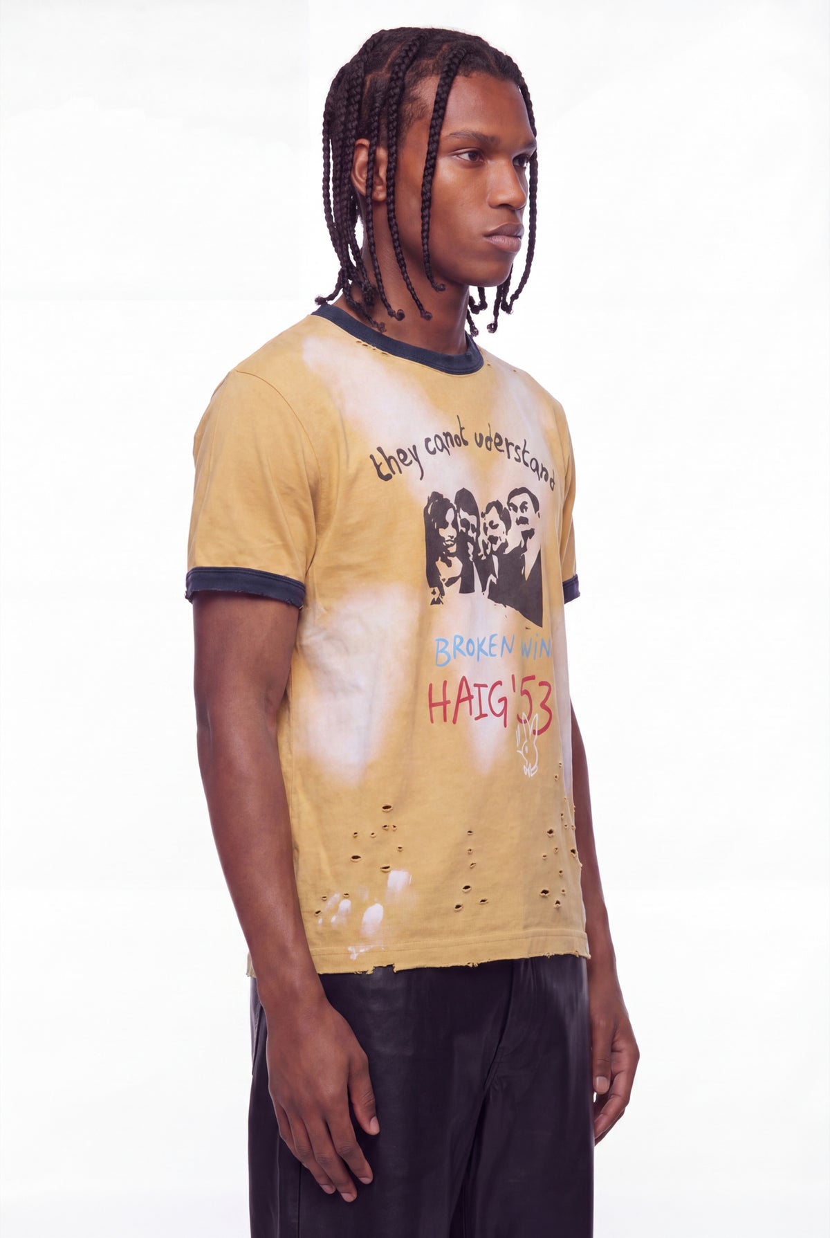 Mustard Yellow Airbrush Graphic Ringer T-Shirt
