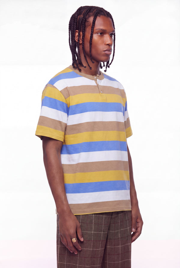 Multicolour Block Stripe Henley T-Shirt