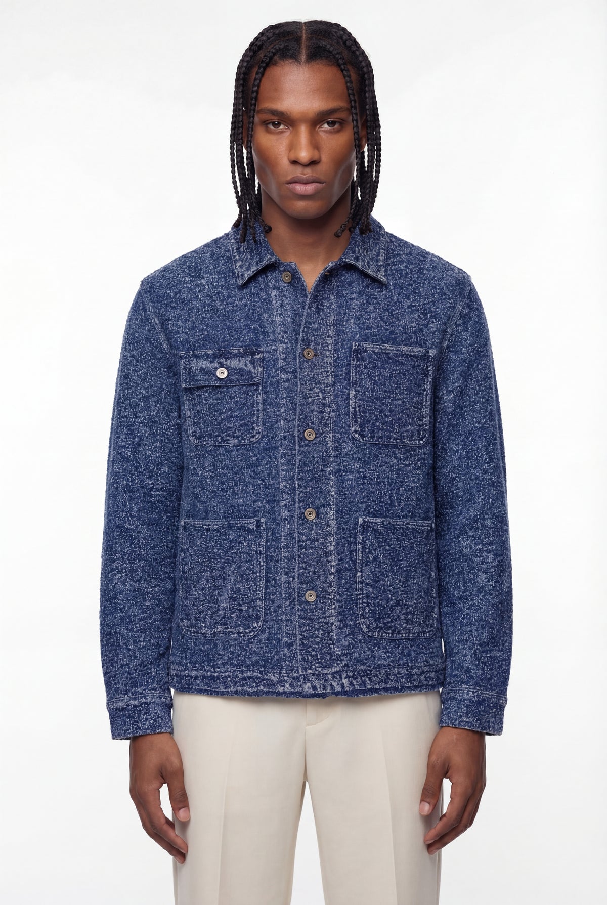 Indigo Bouclé Tweed Chore Jacket