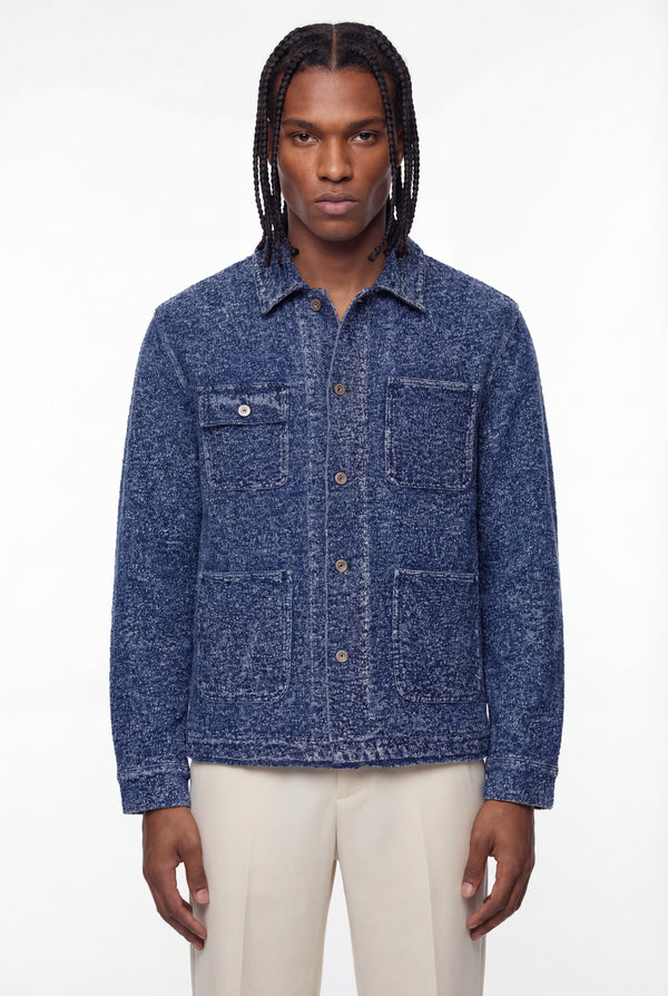 Indigo Bouclé Tweed Chore Jacket